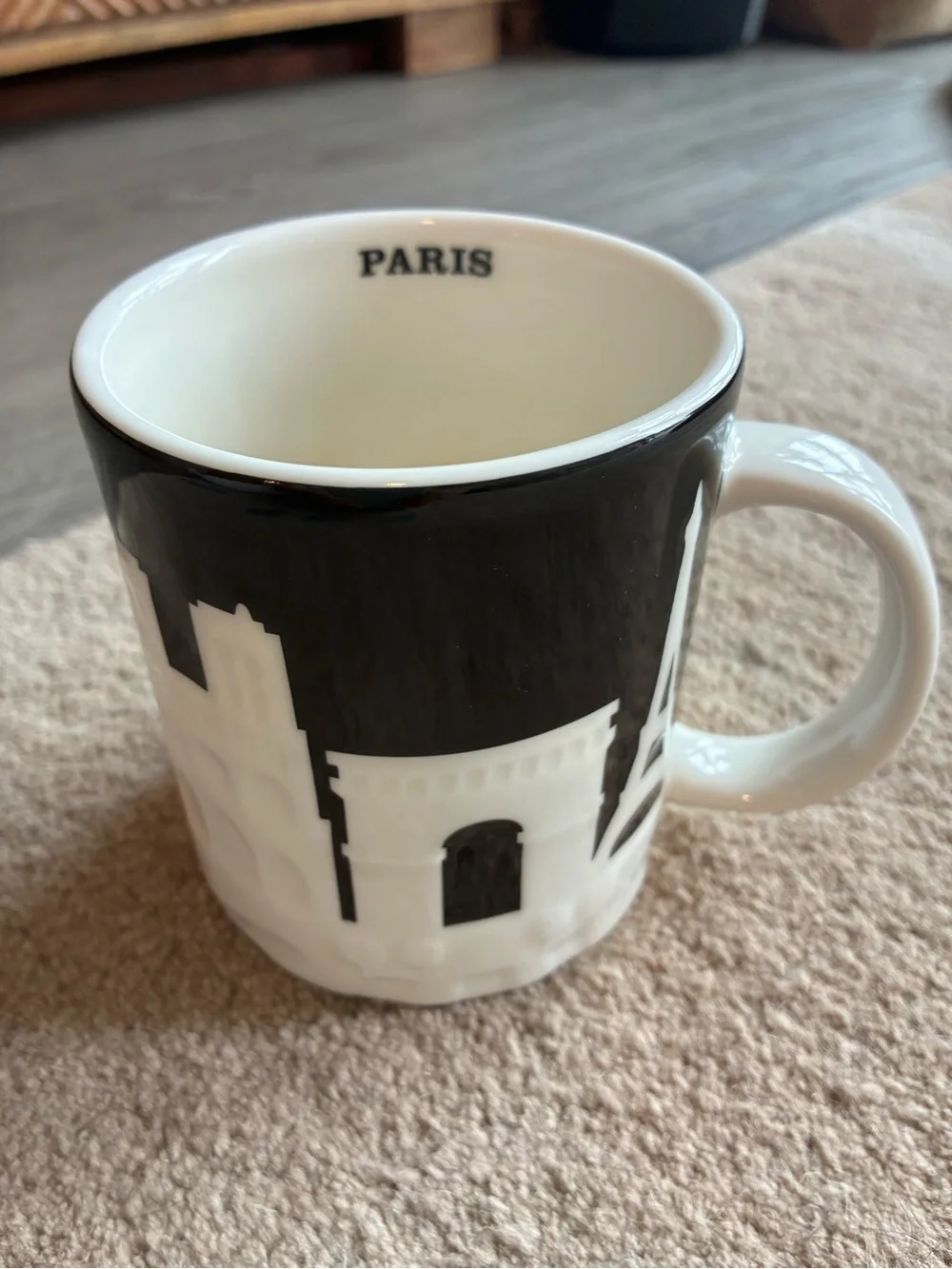 Starbucks Paris Mug 2011 Collector Series 16oz Black White Embossed City Coffee